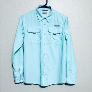 Columbia PFG Youth Aqua Long Sleeve Button Down  Size:YL